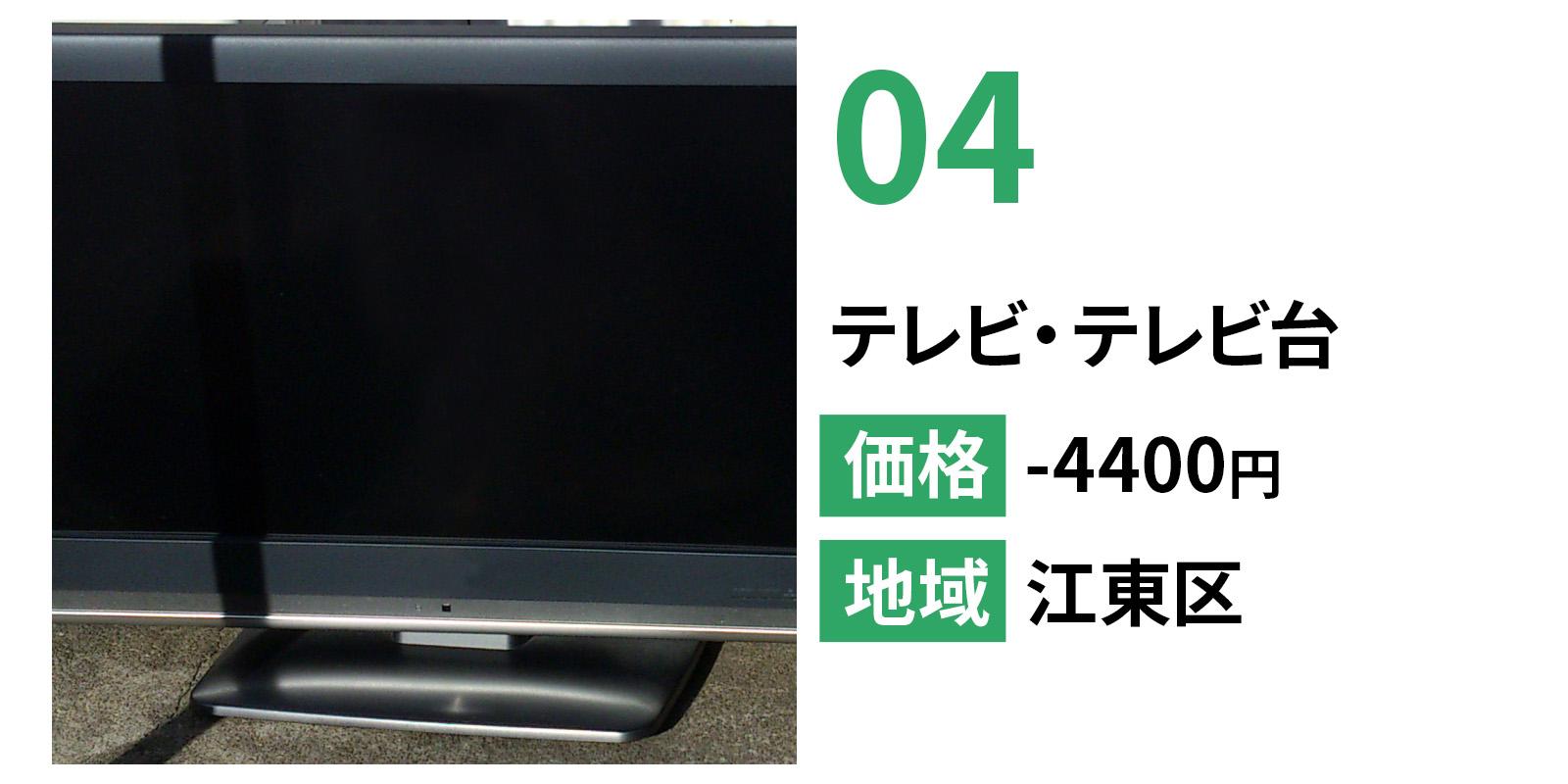 テレビ・テレビ台の不用品回収事例。江東区で回収し、4,400円で対応した事例。。