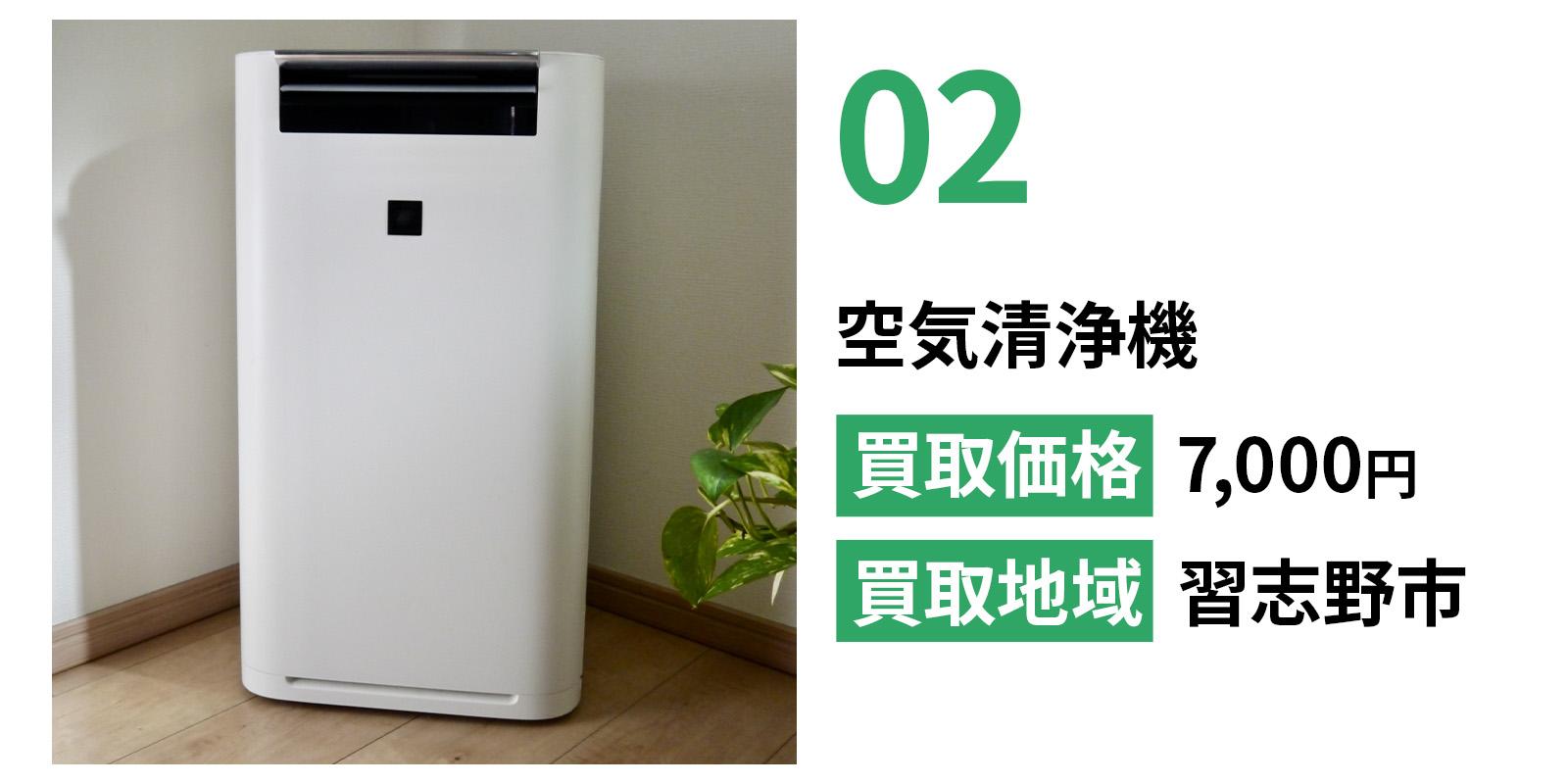 空気清浄機の買取事例。習志野市で回収し、7,000円で対応した事例。
