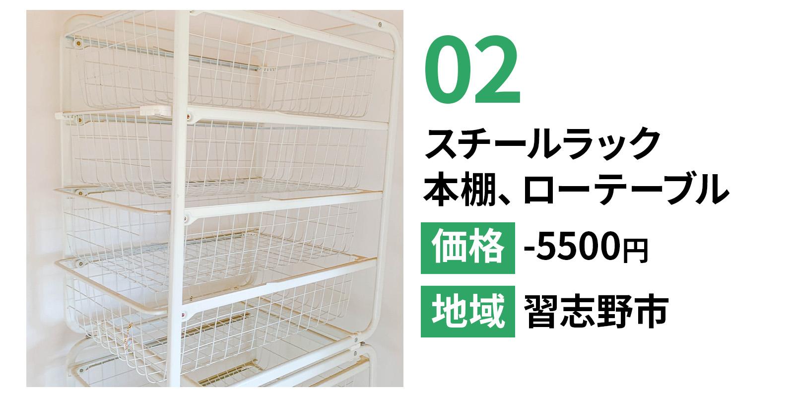 スチールラック・本棚・ローテーブルの不用品回収事例。習志野市で回収し、5,500円で対応した事例。